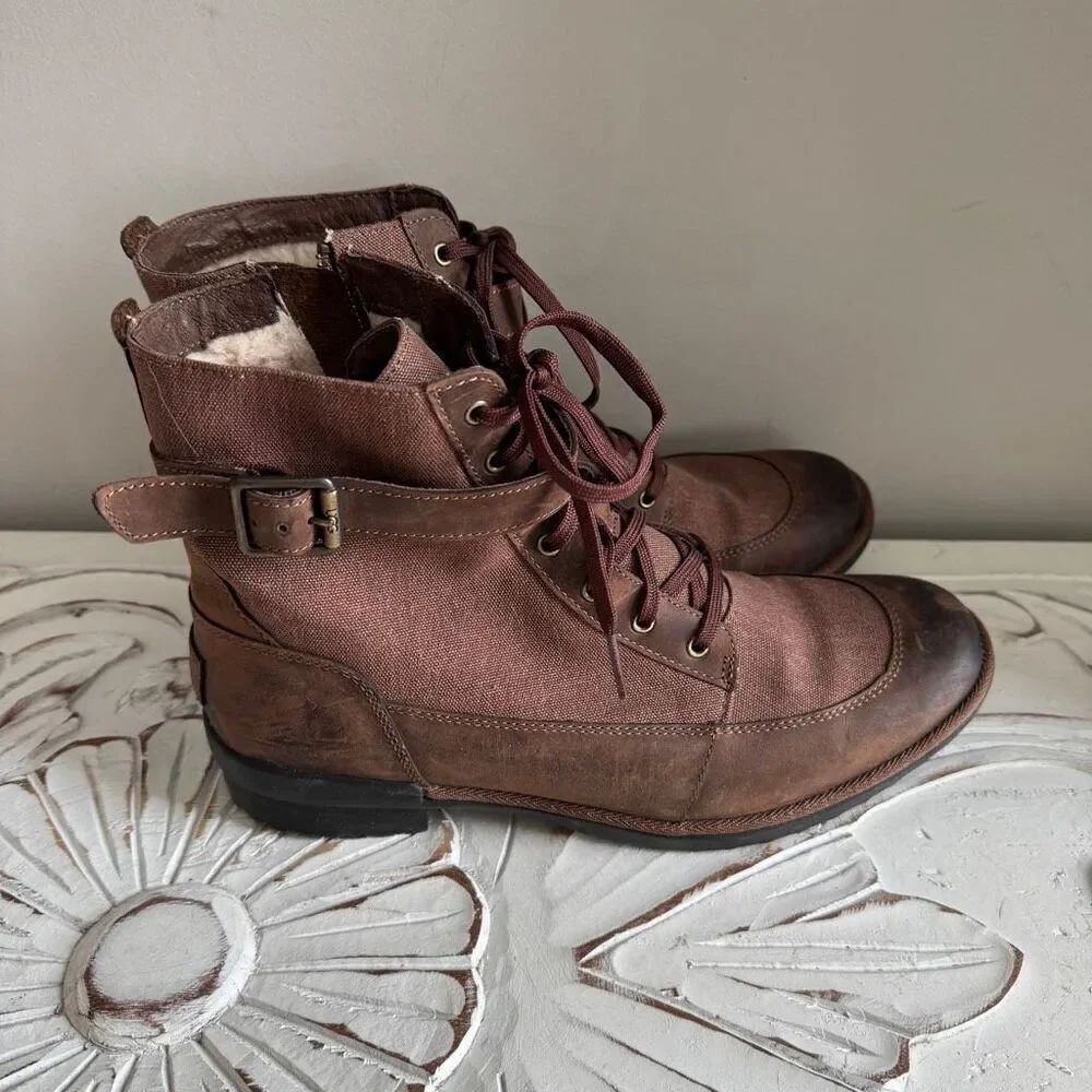 UGG Women's Tulane waterproof boots brown leather and canvas with a wool lining